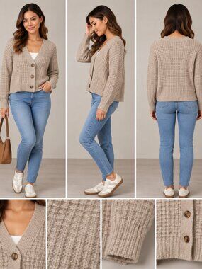 Universal Thread Beige V-Neck Button Front Knit Cardigan XS